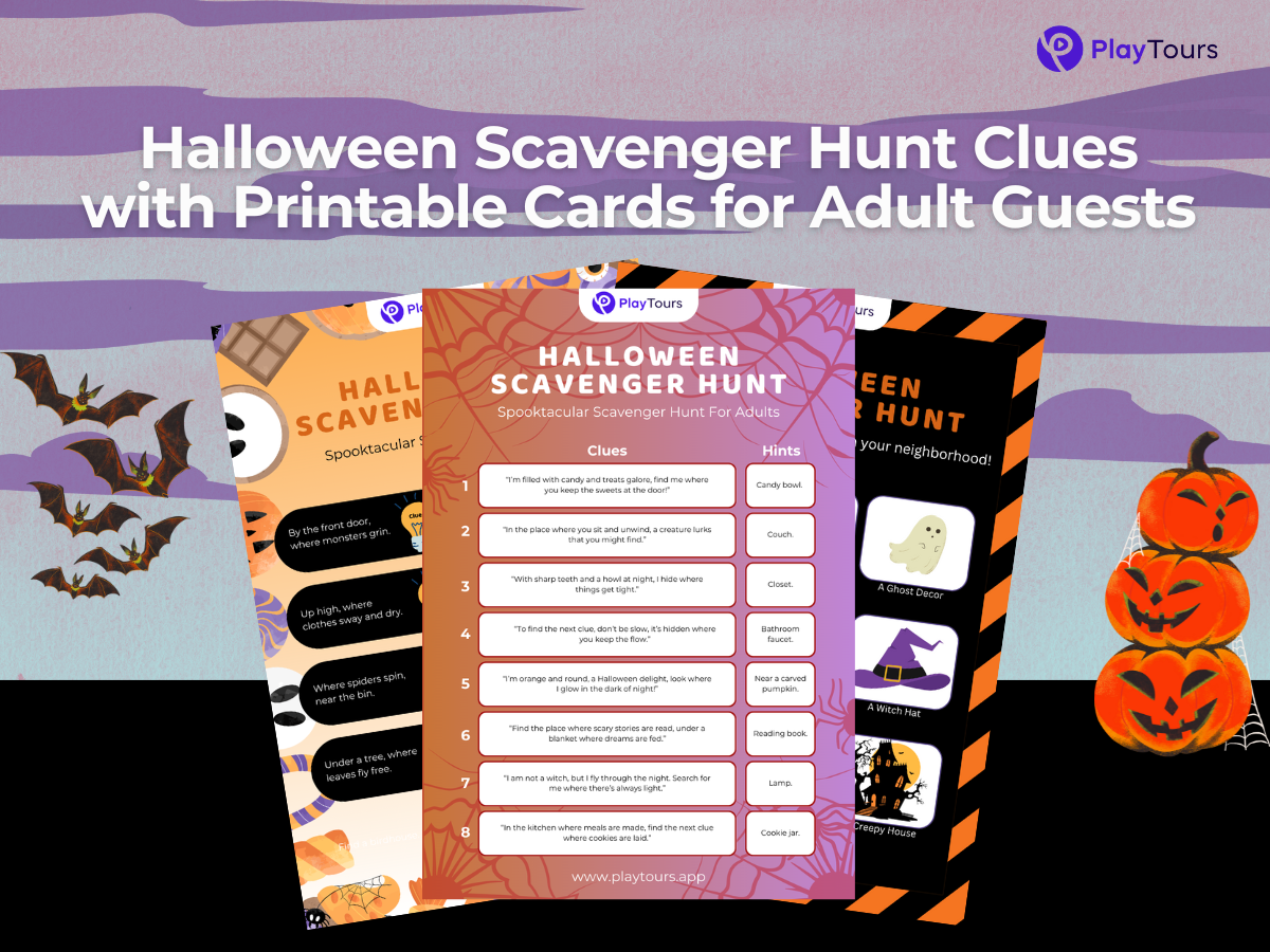 Halloween Scavenger Hunt Clues with Printable Cards for Adult Guests